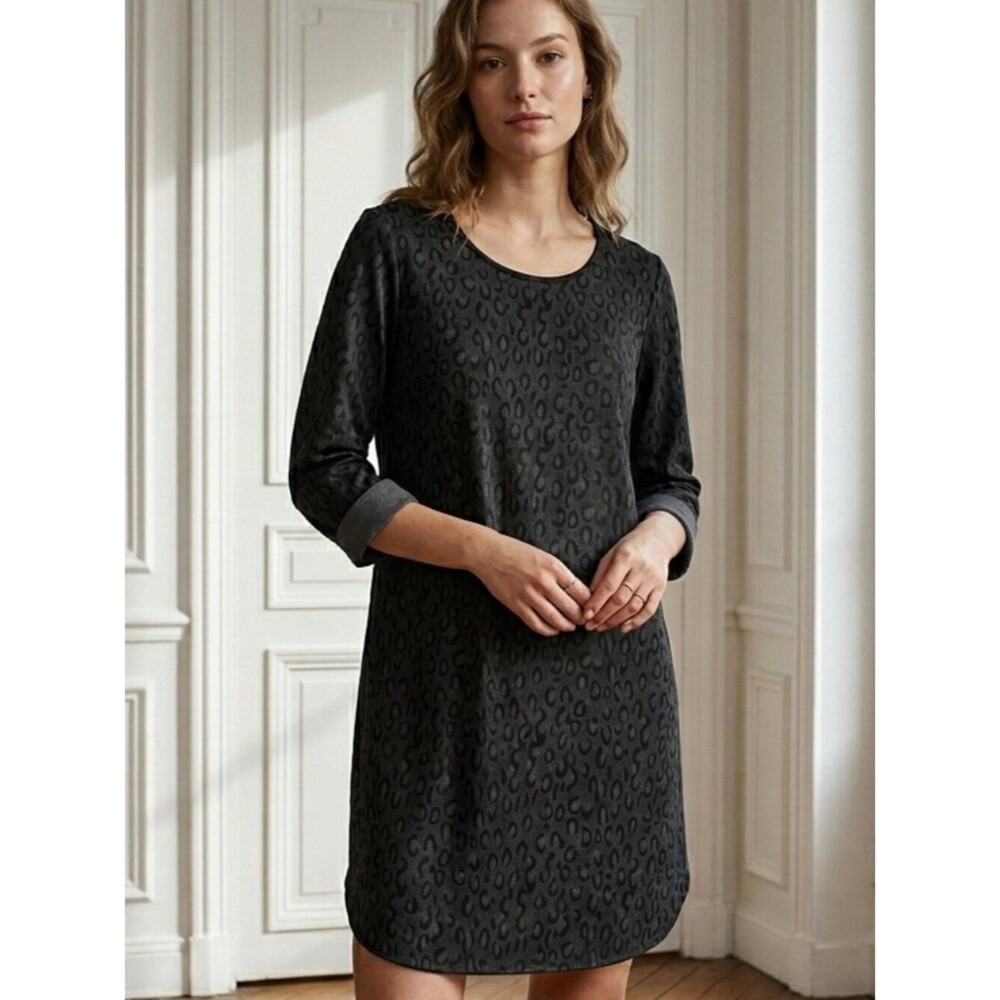 NWT Nicole Miller Grey Leopard Long Sleeve Dress Size Large